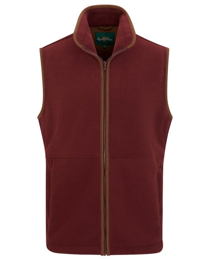 Bordeaux coloured Alan Paine Aylsham Fleece Gilet on white background 