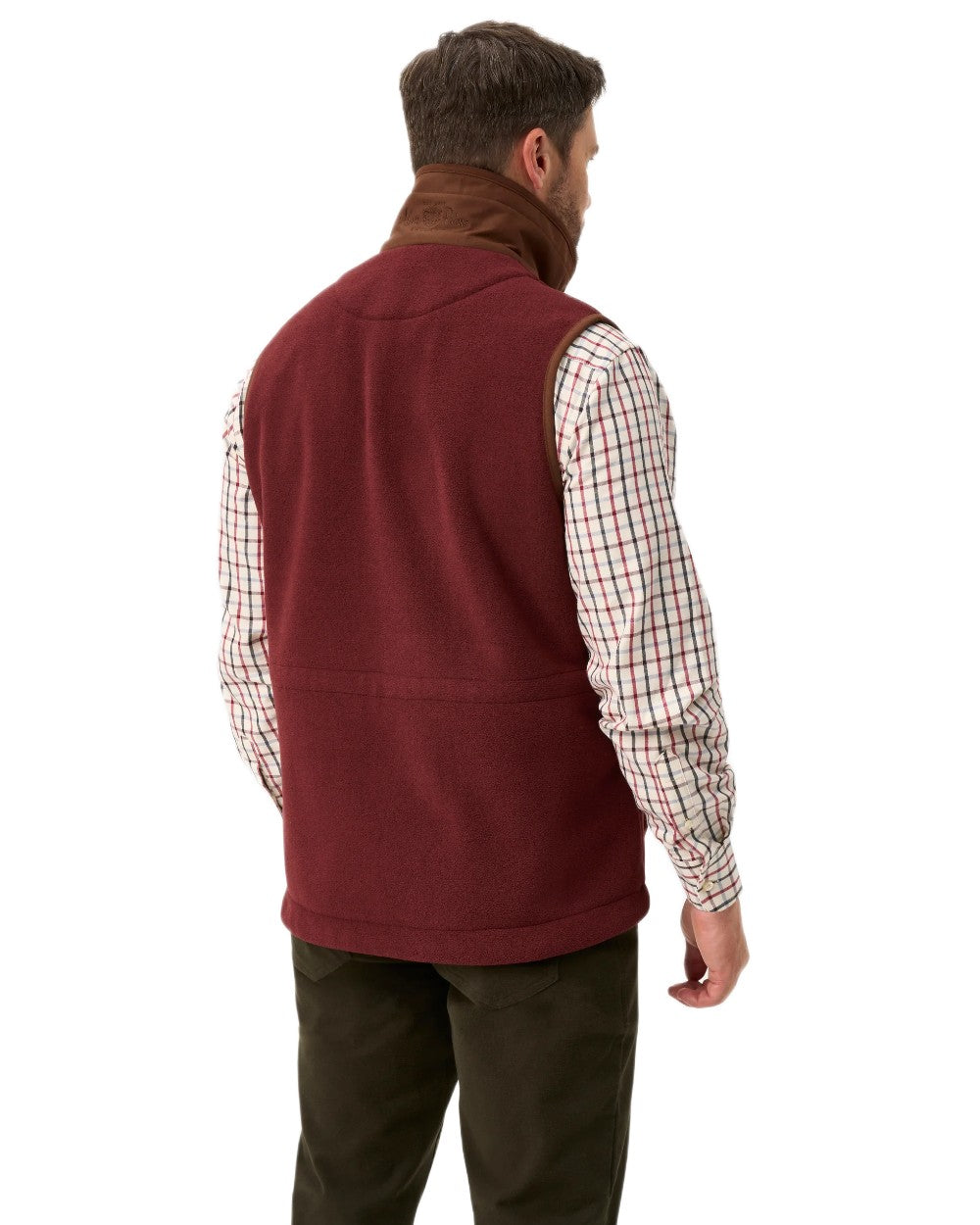 Bordeaux coloured Alan Paine Aylsham Fleece Gilet on white background 