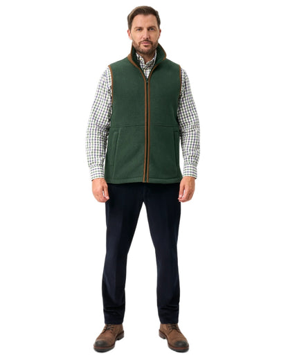 Evergreen coloured Alan Paine Aylsham Fleece Gilet on white background 