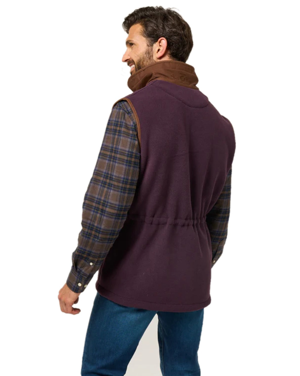 Plum coloured Alan Paine Aylsham Fleece Gilet on white background 