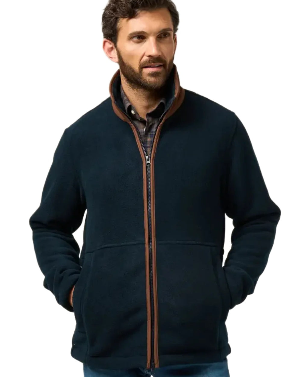 Dark Navy Coloured Alan Paine Aylsham Fleece Jacket On A White Background 