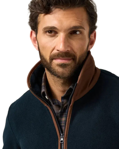 Dark Navy Coloured Alan Paine Aylsham Fleece Jacket On A White Background 