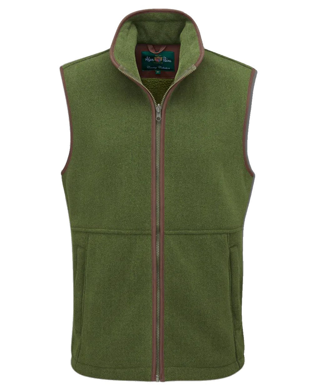 Leaf coloured Alan Paine Aylsham Fleece Gilet on white background 