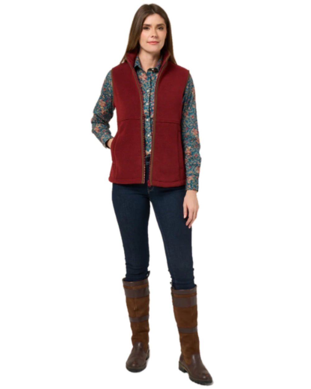 Bloodstone Coloured Alan Paine Aylsham Ladies Fleece Gilet on white background 