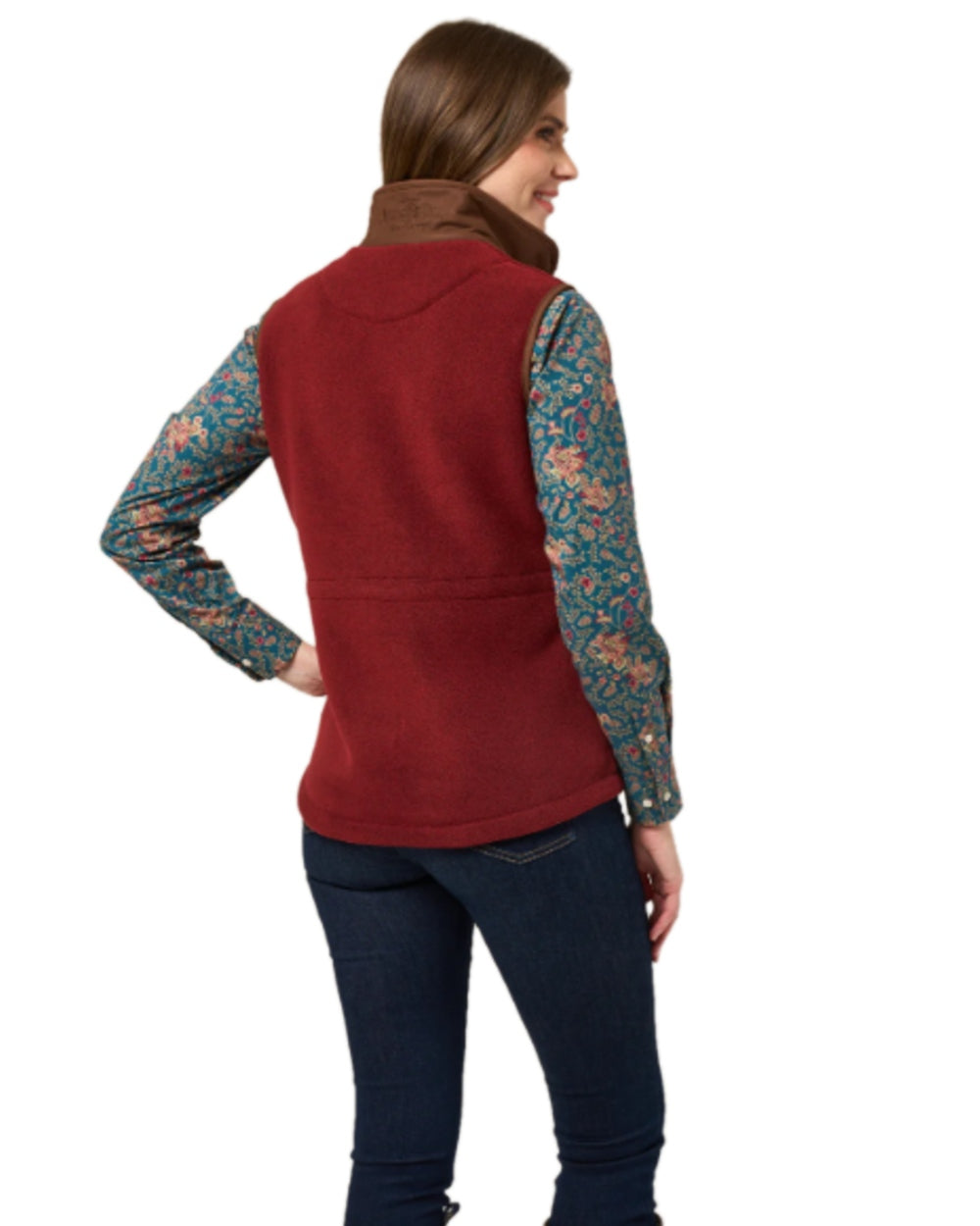 Bloodstone Coloured Alan Paine Aylsham Ladies Fleece Gilet on white background 