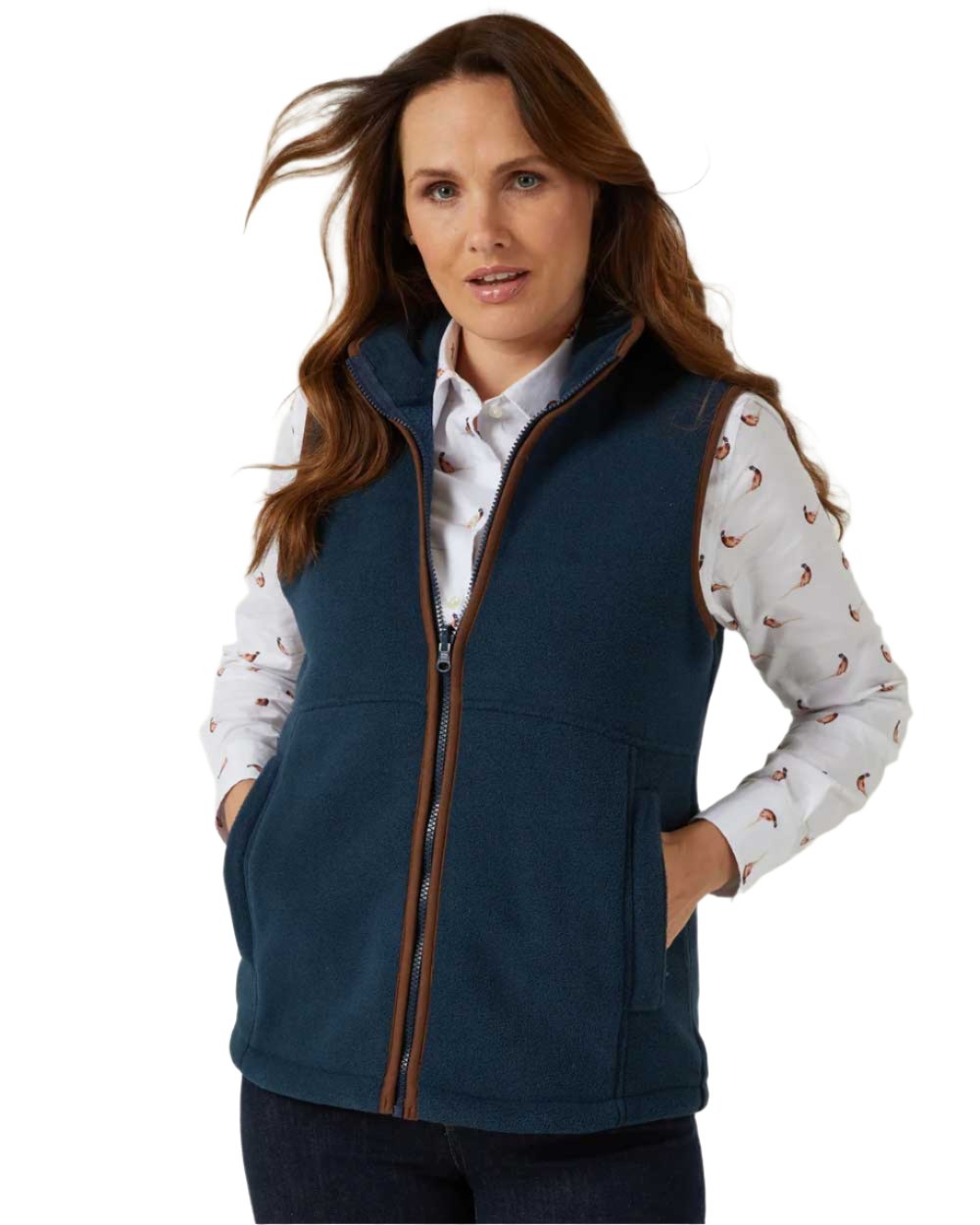 Blue Steel Coloured Alan Paine Aylsham Ladies Fleece Gilet on white background 