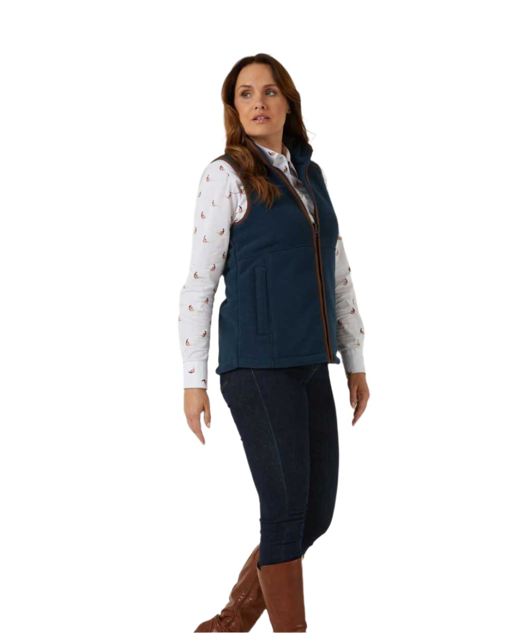 Blue Steel Coloured Alan Paine Aylsham Ladies Fleece Gilet on white background 