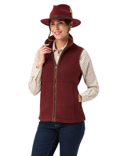 Bordeaux Coloured Alan Paine Aylsham Ladies Fleece Gilet on white background 