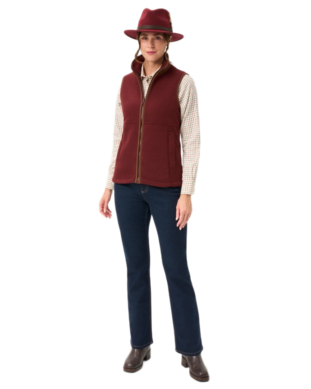 Bordeaux Coloured Alan Paine Aylsham Ladies Fleece Gilet on white background 