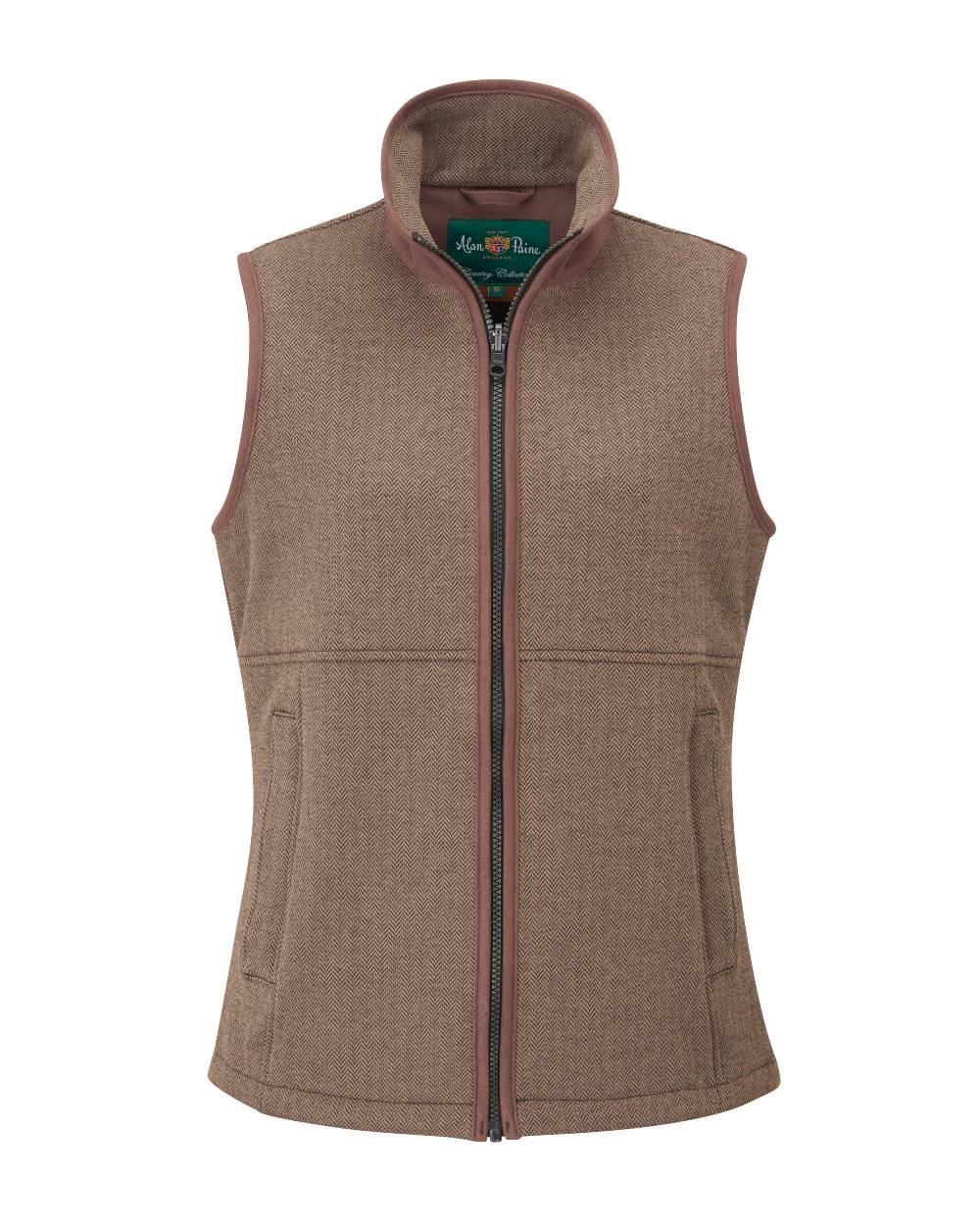 Brown Herringbone Coloured Alan Paine Aylsham Ladies Fleece Gilet on white background 