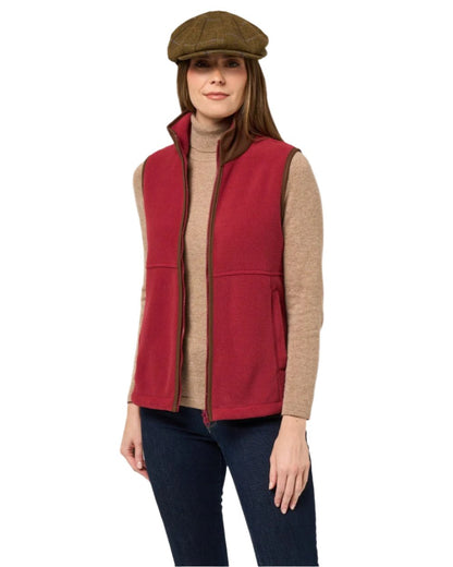 Cranberry coloured Alan Paine Aylsham Ladies Fleece Gilet on white background 