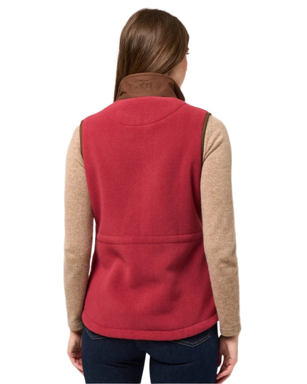 Cranberry coloured Alan Paine Aylsham Ladies Fleece Gilet on white background 