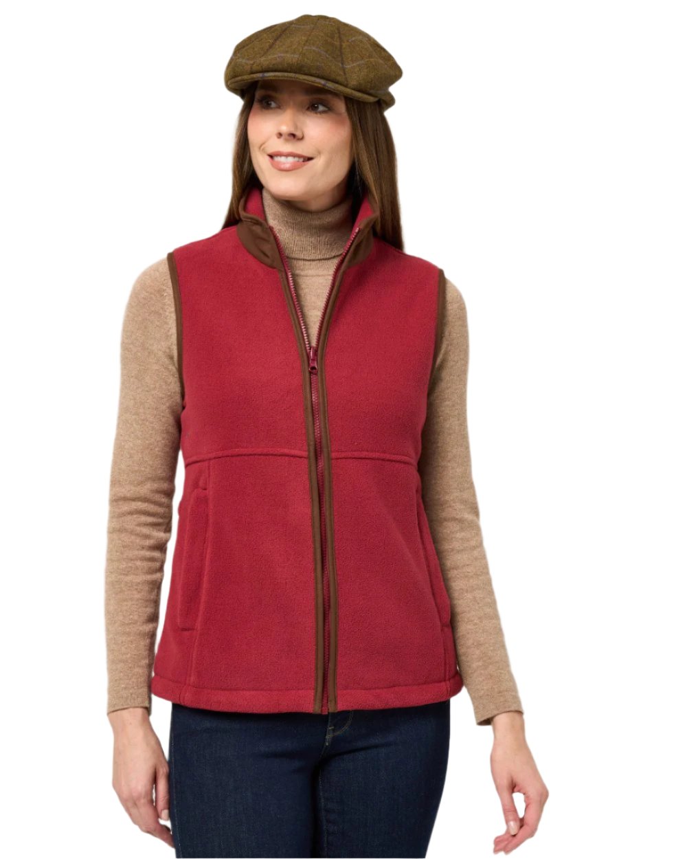 Cranberry coloured Alan Paine Aylsham Ladies Fleece Gilet on white background 