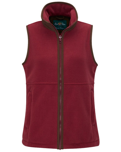 Cranberry coloured Alan Paine Aylsham Ladies Fleece Gilet on white background 