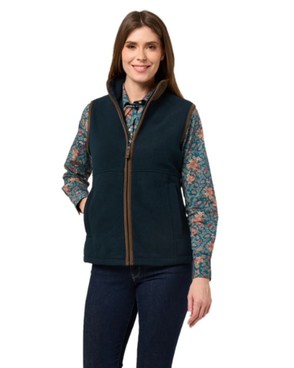 Dark Navy Coloured Alan Paine Aylsham Ladies Fleece Gilet on white background 