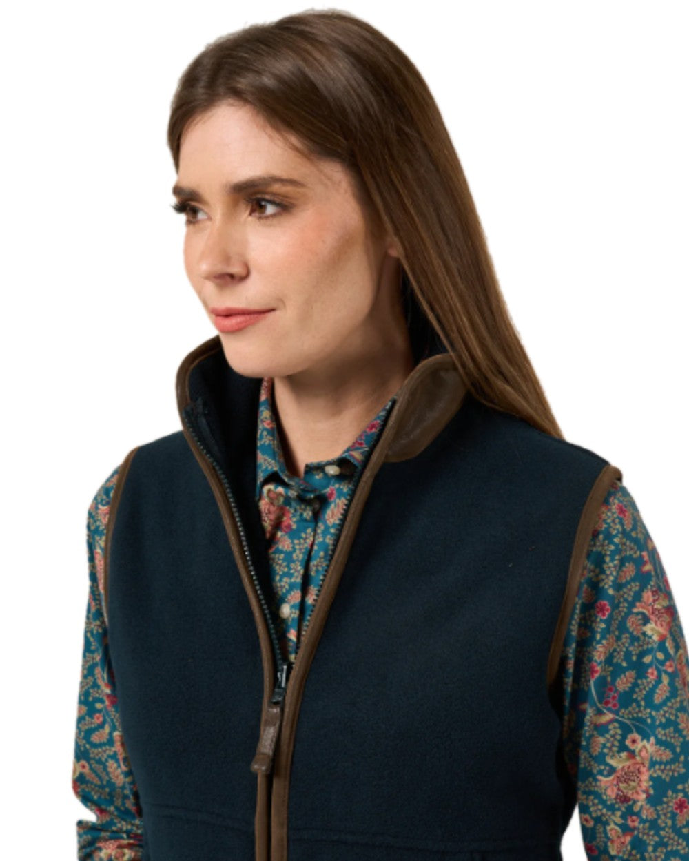Dark Navy Coloured Alan Paine Aylsham Ladies Fleece Gilet on white background 