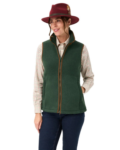 Evergreen Coloured Alan Paine Aylsham Ladies Fleece Gilet on white background 