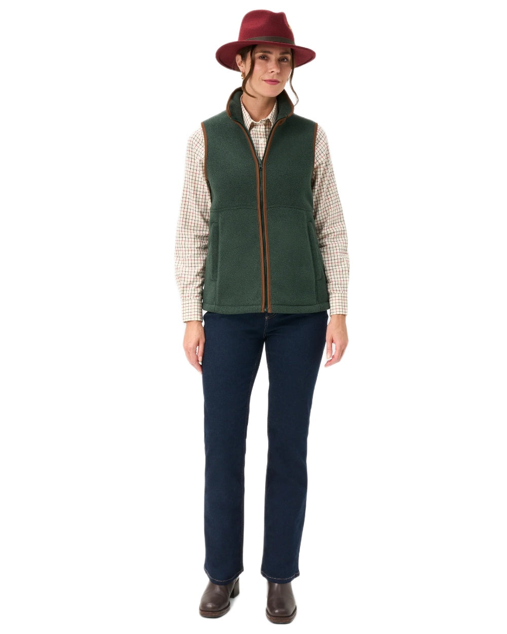 Evergreen Coloured Alan Paine Aylsham Ladies Fleece Gilet on white background 
