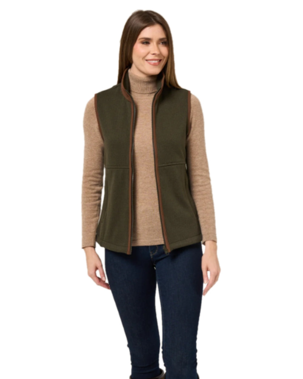 Green Herringbone Coloured Alan Paine Aylsham Ladies Fleece Gilet on white background 