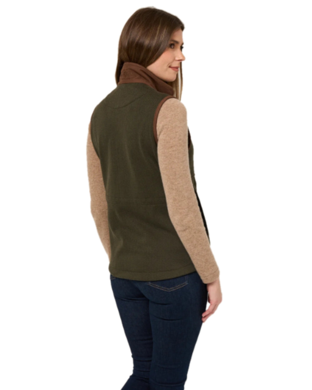 Green Herringbone Coloured Alan Paine Aylsham Ladies Fleece Gilet on white background 