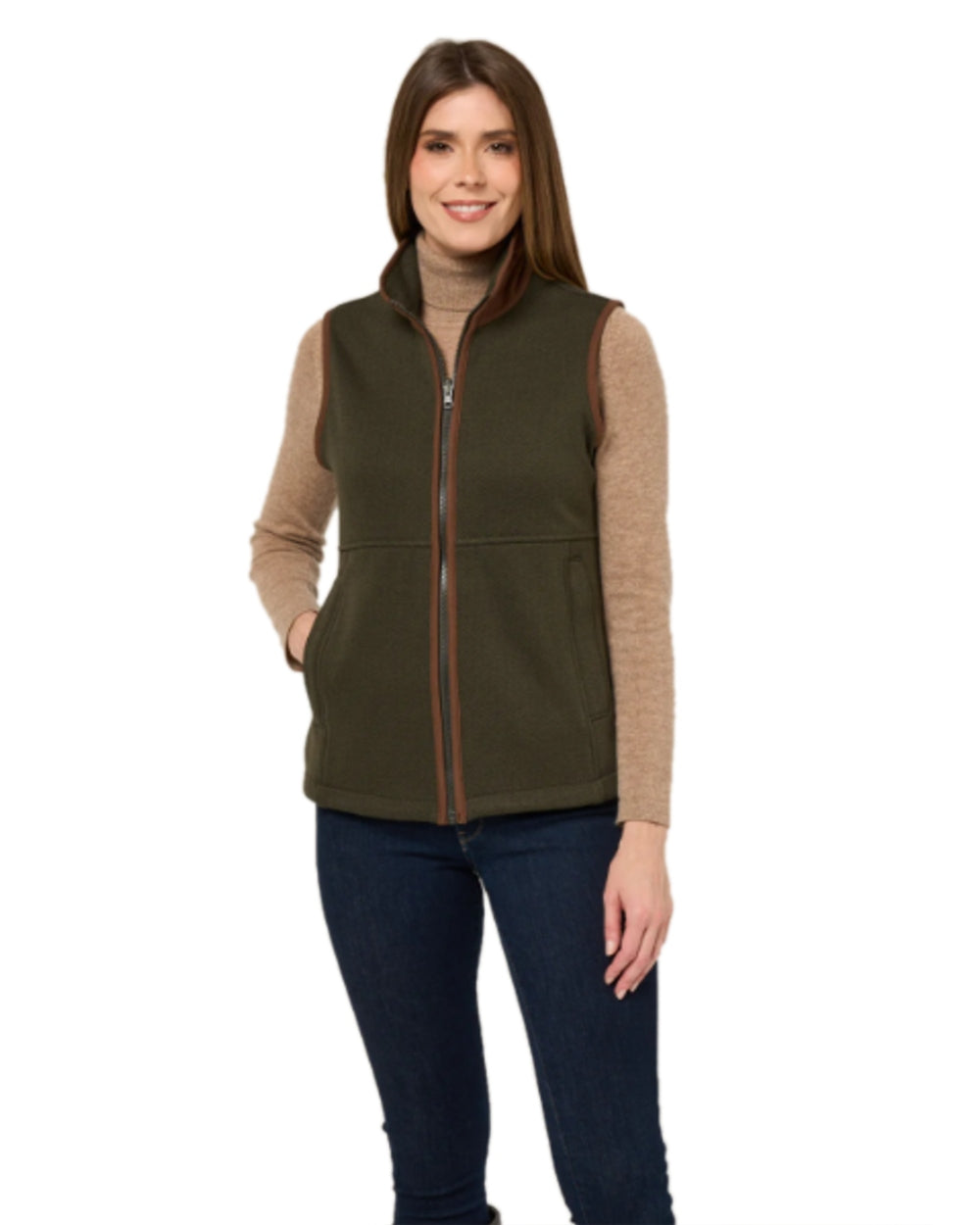 Green Herringbone Coloured Alan Paine Aylsham Ladies Fleece Gilet on white background 