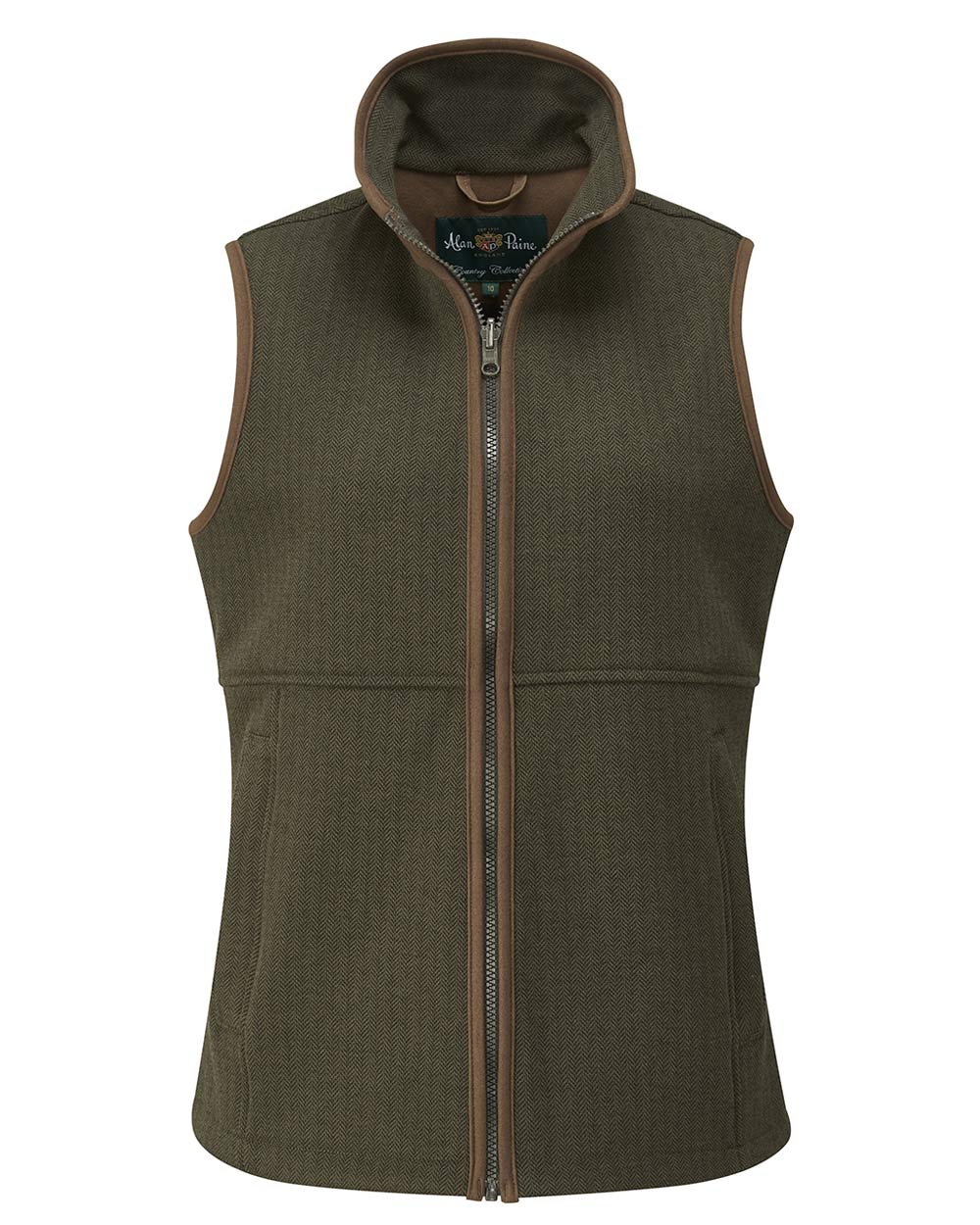 Green Herringbone Coloured Alan Paine Aylsham Ladies Fleece Gilet on white background 