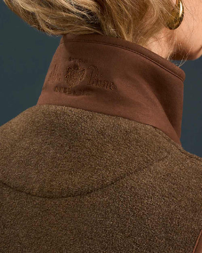 Pecan Coloured Alan Paine Aylsham Ladies Fleece Gilet on indoor background 