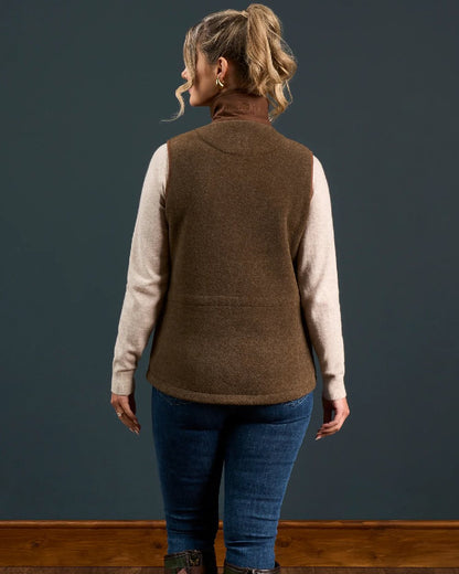 Pecan Coloured Alan Paine Aylsham Ladies Fleece Gilet on indoor background 