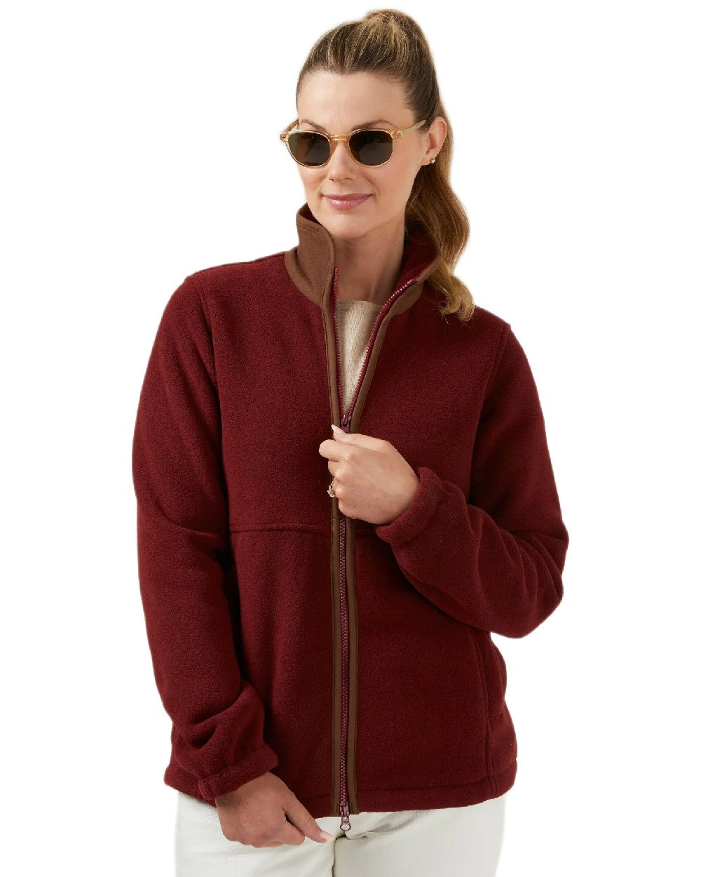 Bloodstone Coloured Alan Paine Aylsham Ladies Fleece Jacket on white background 