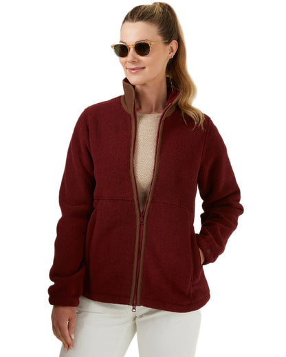 Bloodstone Coloured Alan Paine Aylsham Ladies Fleece Jacket on white background 