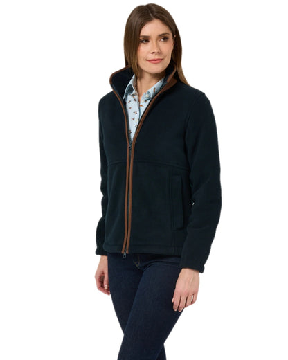 Dark Navy Coloured Alan Paine Aylsham Ladies Fleece Jacket on white background 
