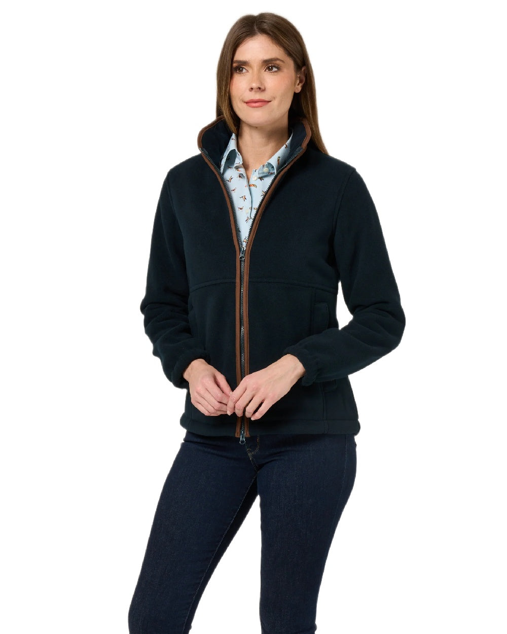 Dark Navy Coloured Alan Paine Aylsham Ladies Fleece Jacket on white background 