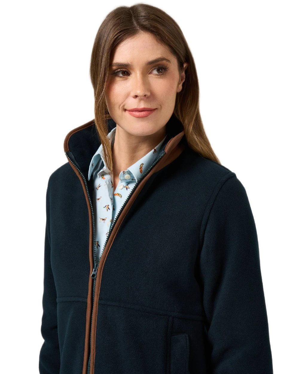 Dark Navy Coloured Alan Paine Aylsham Ladies Fleece Jacket on white background 
