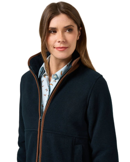 Dark Navy Coloured Alan Paine Aylsham Ladies Fleece Jacket on white background 