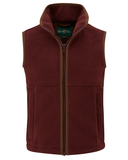 Bordeaux coloured Alan Paine Childrens Aylsham Fleece Gilet on white background 