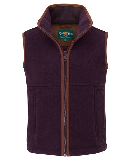 Plum coloured Alan Paine Childrens Aylsham Fleece Gilet on white background 