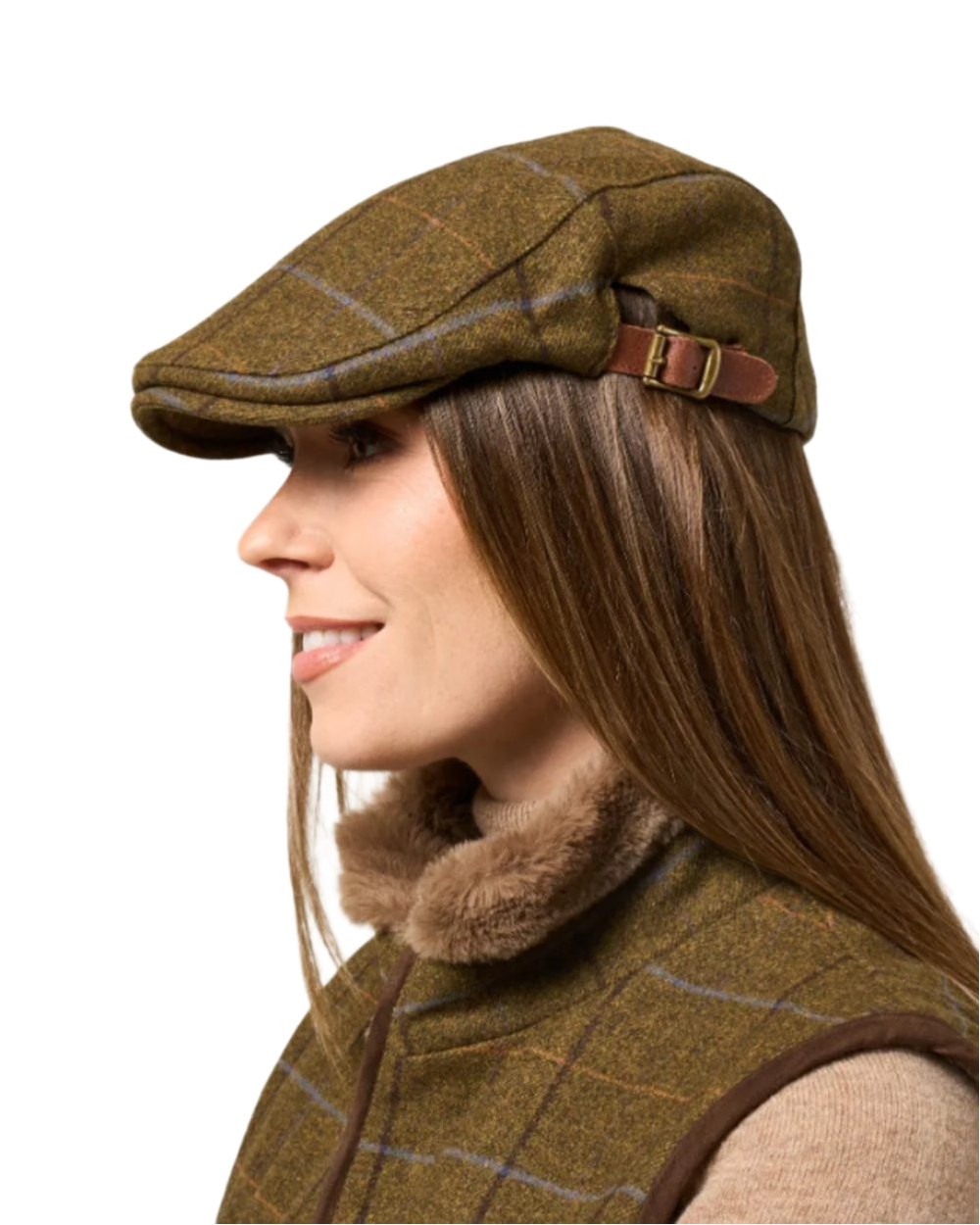 Hazel coloured Alan Paine Combrook Adjustable Tweed Cap on white background 