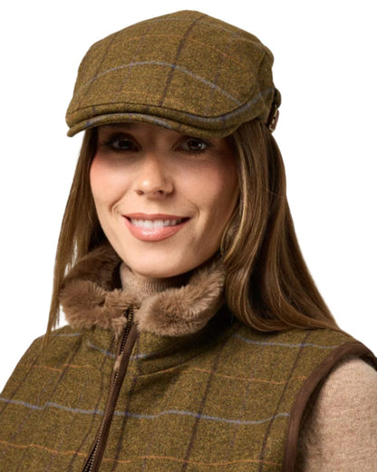 Hazel coloured Alan Paine Combrook Adjustable Tweed Cap on white background 