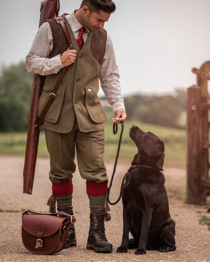 Sage coloured Alan Paine Combrook Breeks on blurry background 