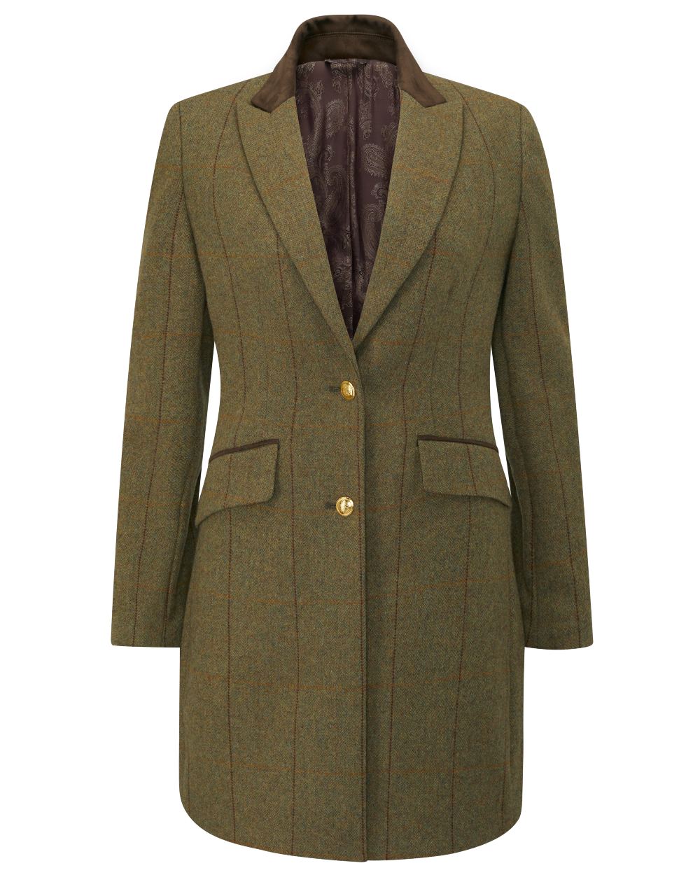 Grove coloured Alan Paine Combrook Ladies Mid Thigh Coat on white background 