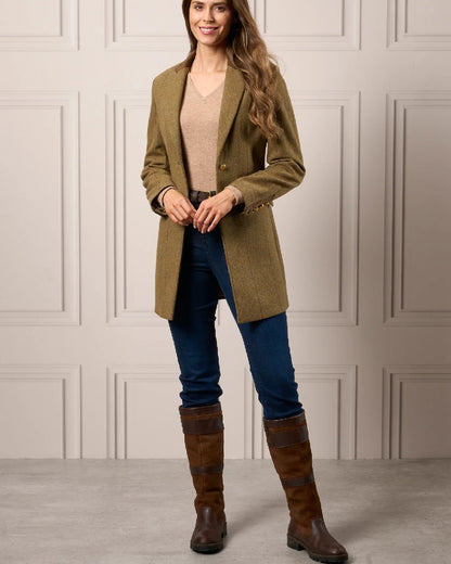 Grove coloured Alan Paine Combrook Ladies Mid Thigh Coat on indoor background 