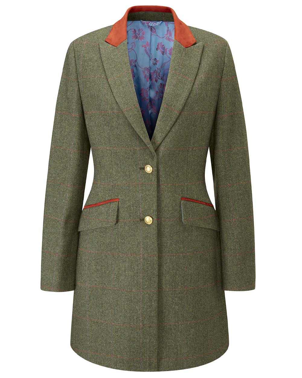 Heath coloured Alan Paine Combrook Ladies Mid Thigh Coat on white background 