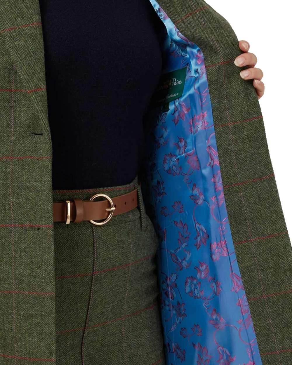 Heath coloured Alan Paine Combrook Ladies Mid Thigh Coat on white background 