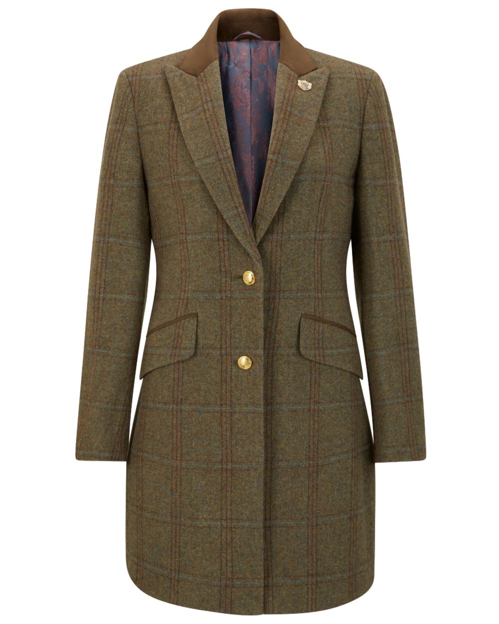 Laurel coloured Alan Paine Combrook Ladies Mid Thigh Coat on white background 