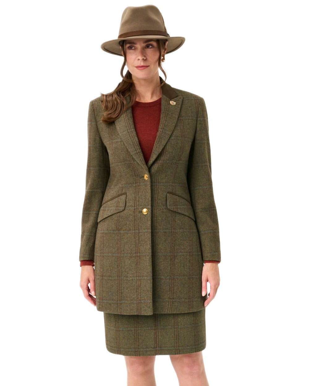 Laurel coloured Alan Paine Combrook Ladies Mid Thigh Coat on white background 