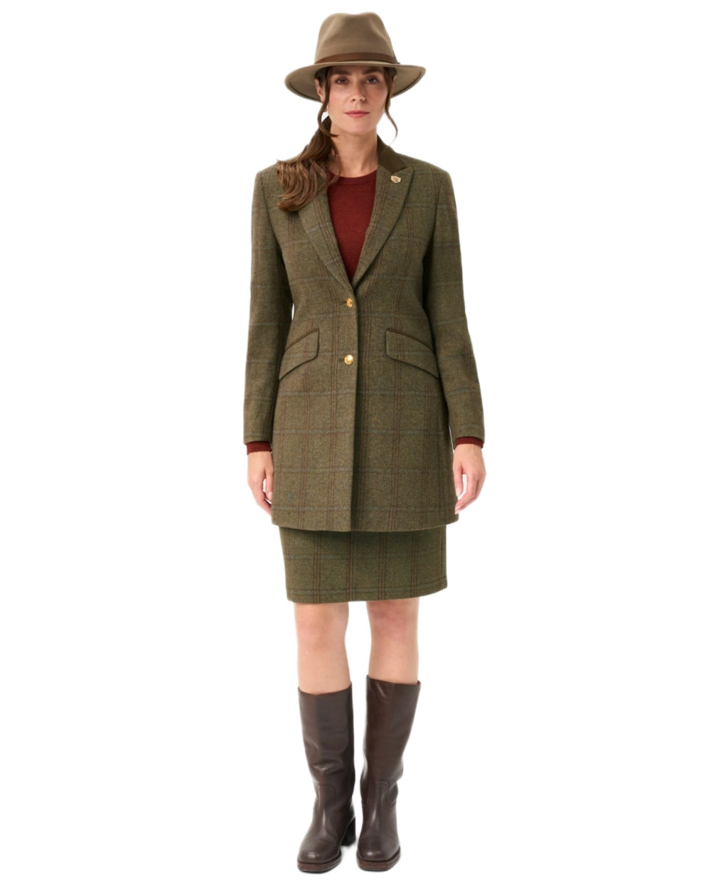 Laurel coloured Alan Paine Combrook Ladies Mid Thigh Coat on white background 