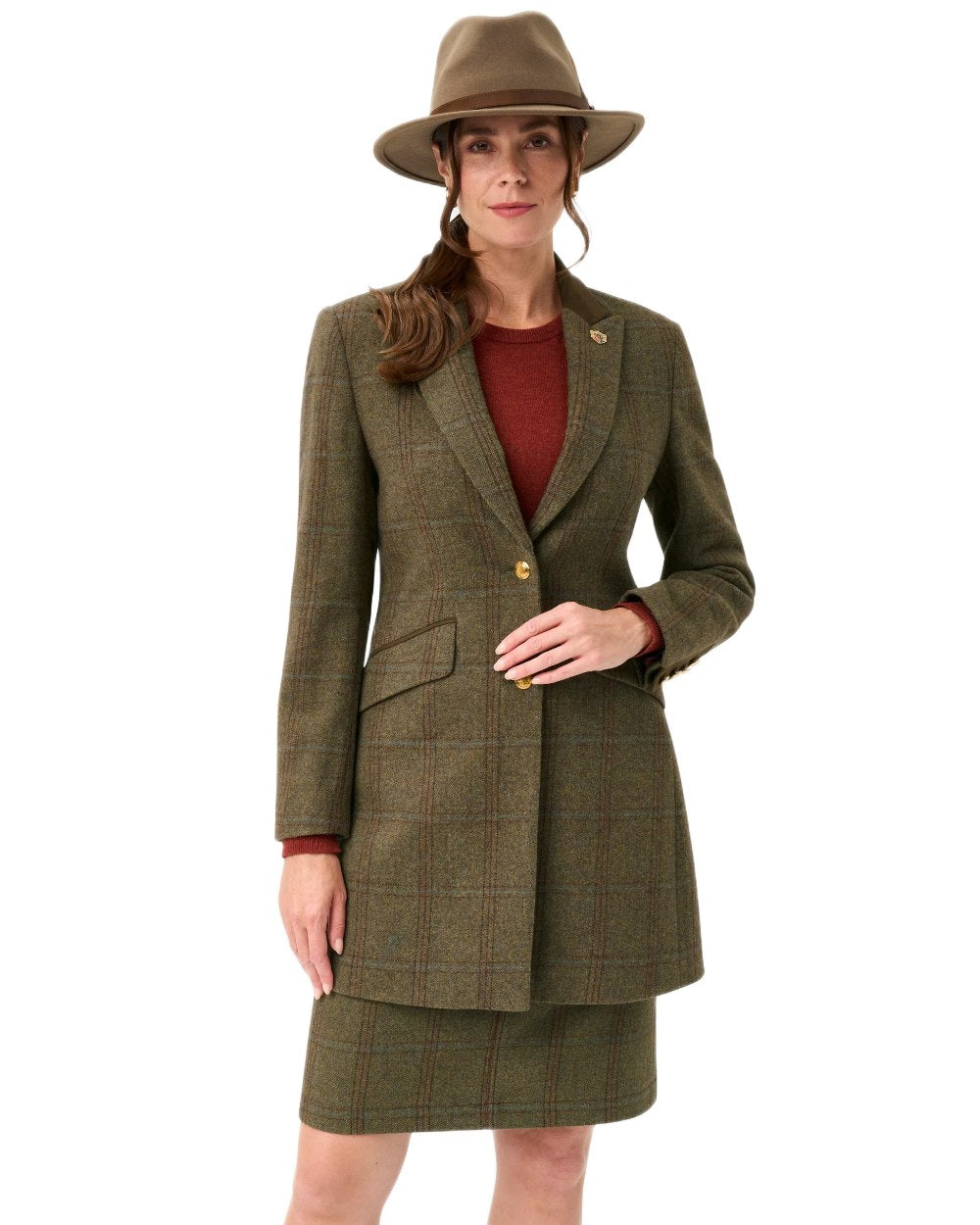 Laurel coloured Alan Paine Combrook Ladies Mid Thigh Coat on white background 