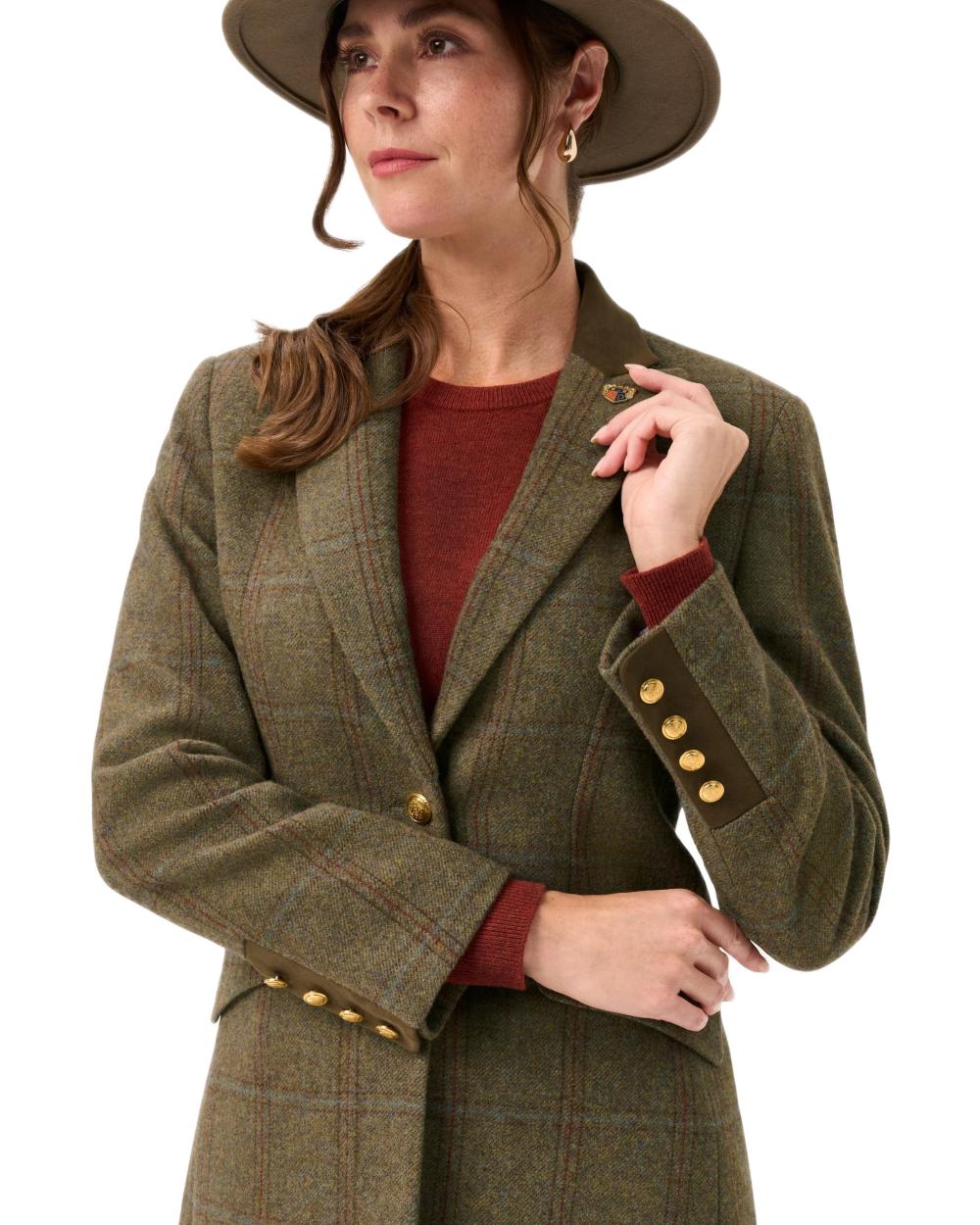 Laurel coloured Alan Paine Combrook Ladies Mid Thigh Coat on white background 