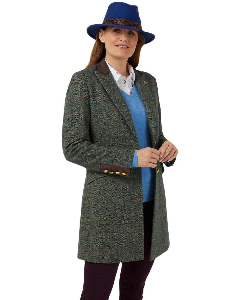 Spruce coloured Alan Paine Combrook Ladies Mid Thigh Coat on white background 