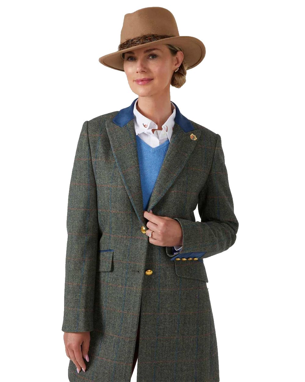 Spruce coloured Alan Paine Combrook Ladies Mid Thigh Coat on white background 